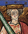 Image of &AElig;thelred II with an oversize sword from the illuminated manuscript 