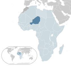 Location of &nbsp;Niger&nbsp;&nbsp;(dark blue)&ndash;&nbsp;in Africa&nbsp;&nbsp;(light blue &&nbsp;dark grey)&ndash;&nbsp;in the African Union&nbsp;&nbsp;(light blue)