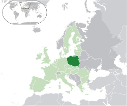 Location of &nbsp;Poland&nbsp;&nbsp;(dark green)&ndash;&nbsp;in Europe&nbsp;&nbsp;(green &&nbsp;dark grey)&ndash;&nbsp;in the European Union&nbsp;&nbsp;(green)&nbsp; &mdash;&nbsp; [Legend]