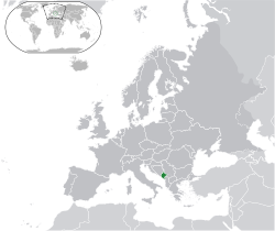 Location of &nbsp;Montenegro&nbsp;&nbsp;(Green)in Europe&nbsp;&nbsp;(Dark Grey)&nbsp; &mdash;&nbsp; [Legend]