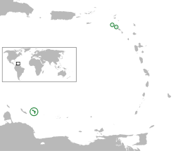 Location of the special municipalities of the&nbsp;&nbsp;Netherlands&nbsp;&nbsp;(green and circled)in the Caribbean&nbsp;&nbsp;(grey)