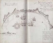 Old map showing a Mauritian bay, with a D indicating where Dodos were found