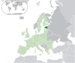 Location of &nbsp;Estonia&nbsp;&nbsp;(dark green)&ndash;&nbsp;in Europe&nbsp;&nbsp;(green &&nbsp;dark grey)&ndash;&nbsp;in the European Union&nbsp;&nbsp;(green)&nbsp; &mdash;&nbsp; [Legend]