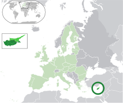 Location of &nbsp;Cyprus&nbsp;&nbsp;(dark green)in the European Union&nbsp;&nbsp;(light green)&nbsp; &mdash;&nbsp; [Legend]