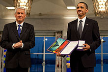 Barack Obama with Thorbj&oslash;rn Jagland