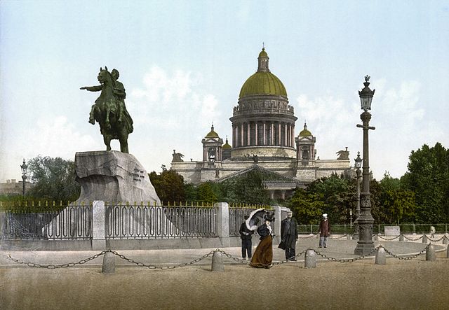 File:Bronze Horseman and St'Isaac's cathedral 1890-1900.jpg
