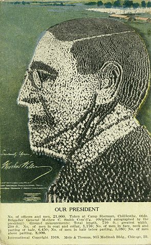 File:Postcard21000SoldiersCreateImageofPresidentWilsonCampShermanOH1918-commons.jpg