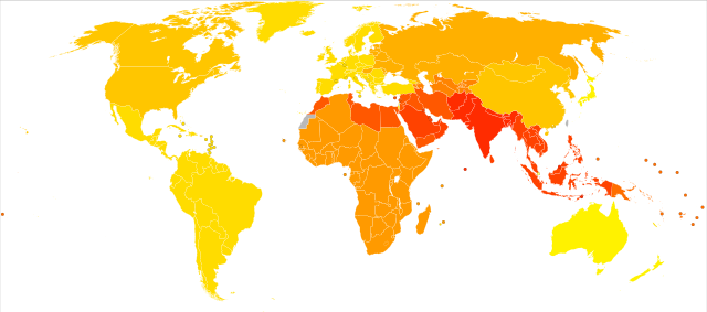 File:Hearing loss (adult onset) world map - DALY - WHO2004.svg