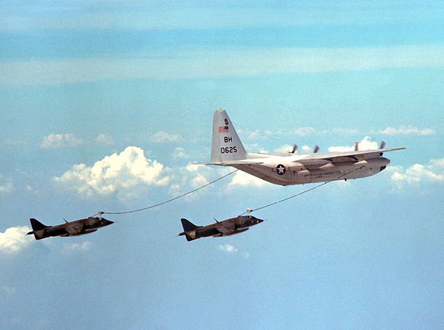 File:KC-130R VMGR-252 refueling Harriers 1978.JPEG