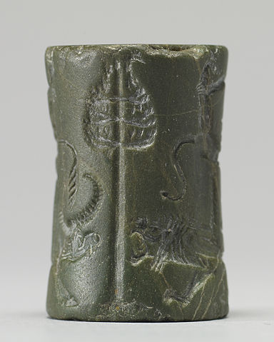 File:Akkadian - Cylinder Seal with King or God and Vanquished Lion - Walters 42674 - Side D.jpg
