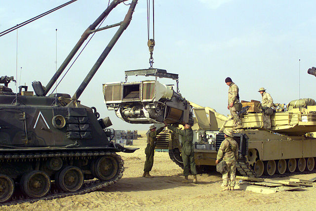 File:M88 pulling M1 engine.jpg