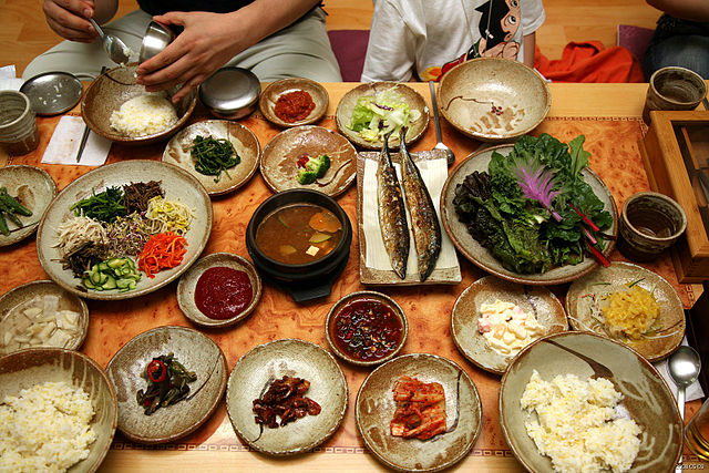 File:Korean food-Bibim ssambap and various banchan-01.jpg