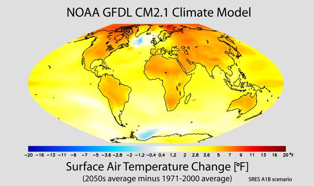 File:Projected change in annual mean surface air temperature from the late 20th century to the middle 21st century, based on SRES emissions scenario A1B.png