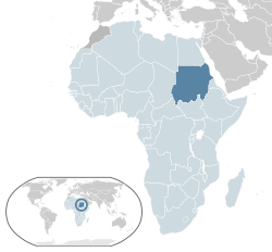Location of &nbsp;Sudan&nbsp;&nbsp;(dark blue)&ndash;&nbsp;in Africa&nbsp;&nbsp;(light blue &&nbsp;dark grey)&ndash;&nbsp;in the African Union&nbsp;&nbsp;(light blue)