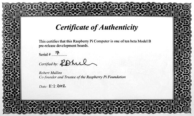 File:Initial Raspberry Pi no.7 certificate of authenticity.jpg