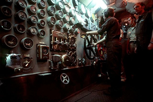 File:USS New Jersey engine room controls.jpg