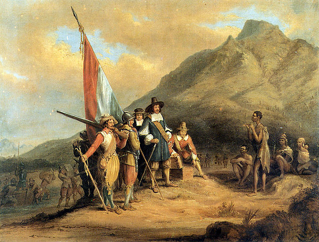 File:Charles Bell - Jan van Riebeeck se aankoms aan die Kaap.jpg