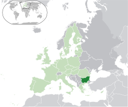 Location of &nbsp;Bulgaria&nbsp;&nbsp;(green)&ndash;&nbsp;in Europe&nbsp;&nbsp;(light-green &&nbsp;grey)&ndash;&nbsp;in the European Union&nbsp;&nbsp;(light-green)&nbsp; &mdash;&nbsp; [Legend]