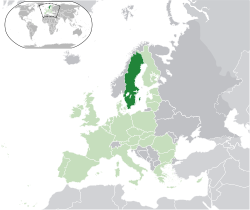 Location of &nbsp;Sweden&nbsp;&nbsp;(dark green)&ndash;&nbsp;in Europe&nbsp;&nbsp;(green &&nbsp;dark grey)&ndash;&nbsp;in the European Union&nbsp;&nbsp;(green)&nbsp; &mdash;&nbsp; [Legend]