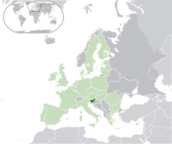 Location of &nbsp;Slovenia&nbsp;&nbsp;(dark green)&ndash;&nbsp;in Europe&nbsp;&nbsp;(green &&nbsp;dark grey)&ndash;&nbsp;in the European Union&nbsp;&nbsp;(green)