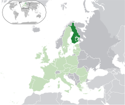 Location of &nbsp;Finland&nbsp;&nbsp;(dark green)&ndash;&nbsp;in Europe&nbsp;&nbsp;(green &&nbsp;dark grey)&ndash;&nbsp;in the European Union&nbsp;&nbsp;(green)&nbsp; &mdash;&nbsp; [Legend]