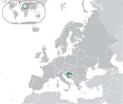 Location of &nbsp;Croatia&nbsp;&nbsp;(green)in Europe&nbsp;&nbsp;(dark grey)