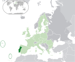 Location of &nbsp;Portugal&nbsp;&nbsp;(dark green)&ndash;&nbsp;in Europe&nbsp;&nbsp;(green &&nbsp;dark grey)&ndash;&nbsp;in the European Union&nbsp;&nbsp;(green)&nbsp; &mdash;&nbsp; [Legend]